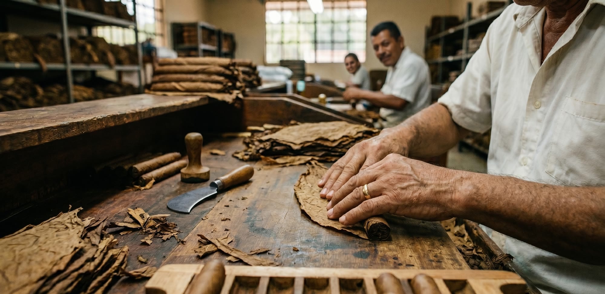 A Mayfin cigar maker preparing cigars by hand